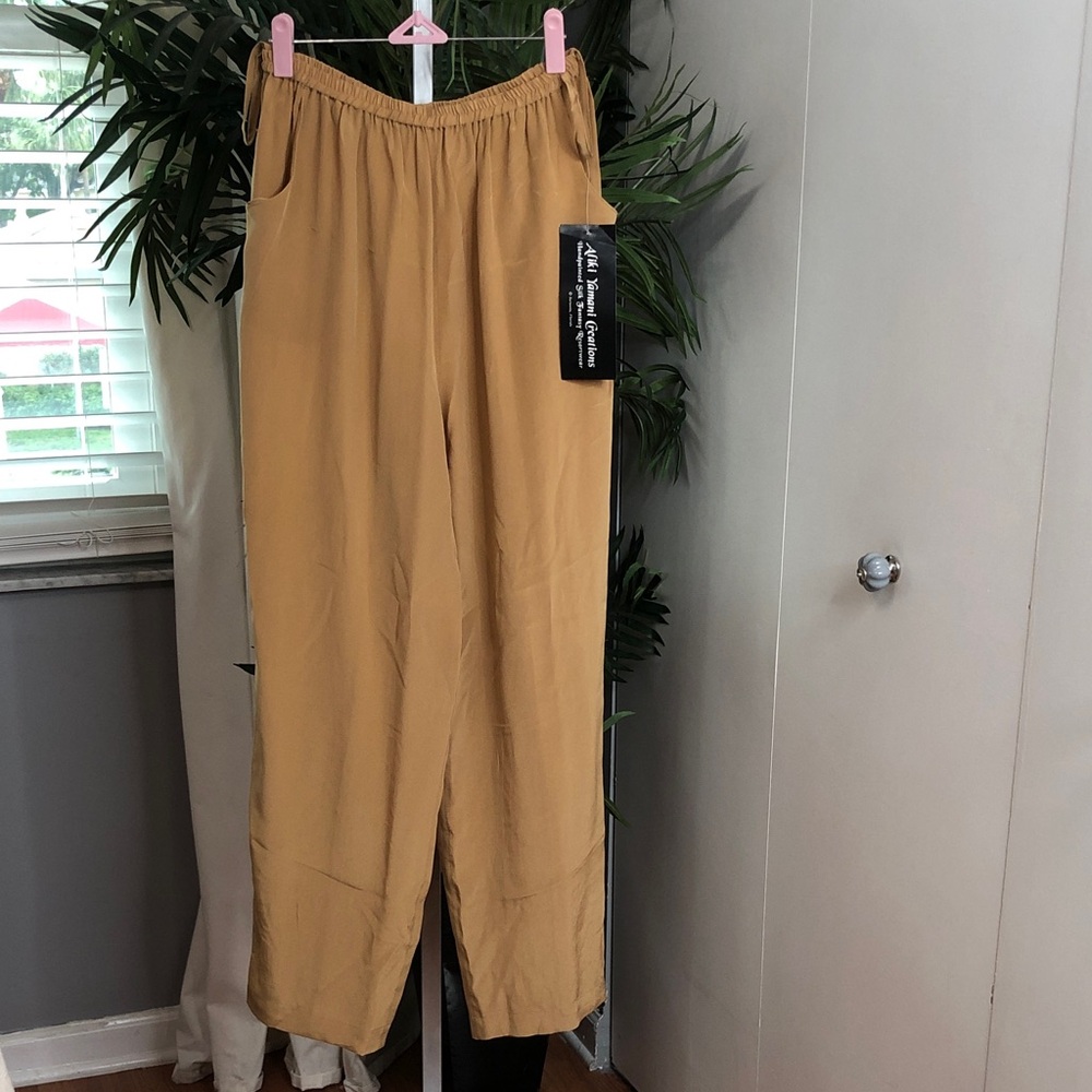 Women's Tan Silk Straight Leg Pants